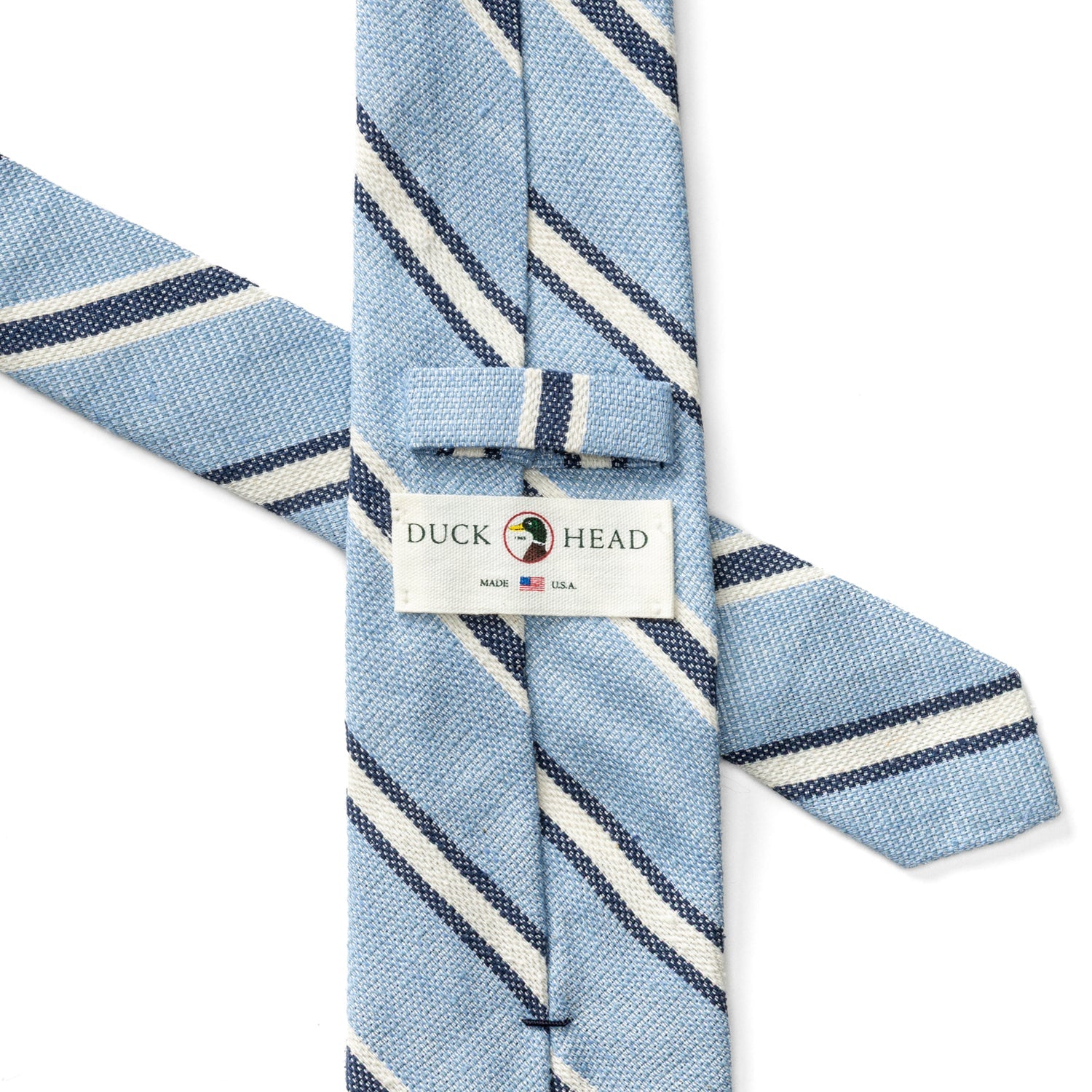 Duck Head Silk Linen Stripe Tie - Light Blue