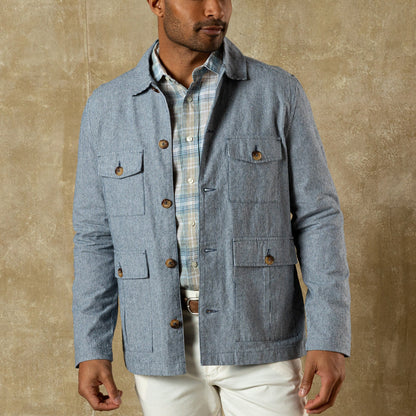 Duck Head Rutledge Safari Jacket - Shorewood Stripe - Mallard Blue