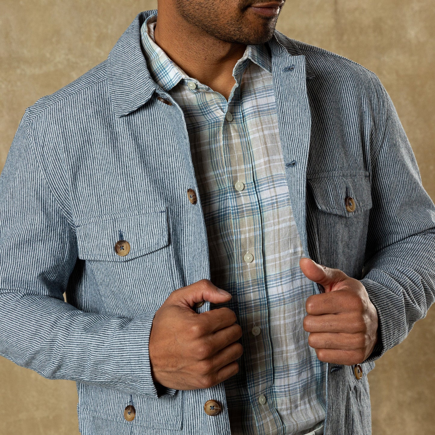 Duck Head Rutledge Safari Jacket - Shorewood Stripe - Mallard Blue
