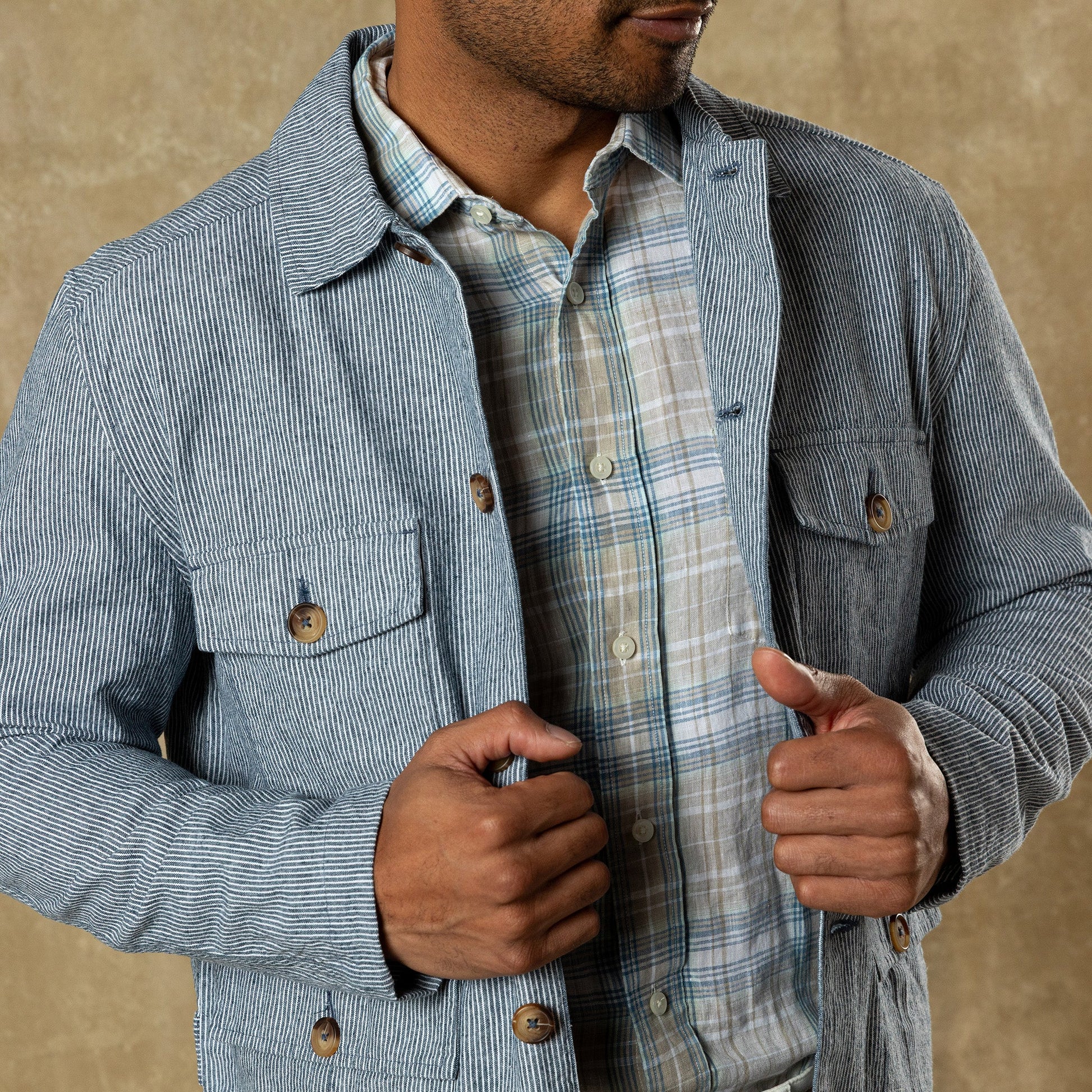 Duck Head Rutledge Safari Jacket - Shorewood Stripe - Mallard Blue