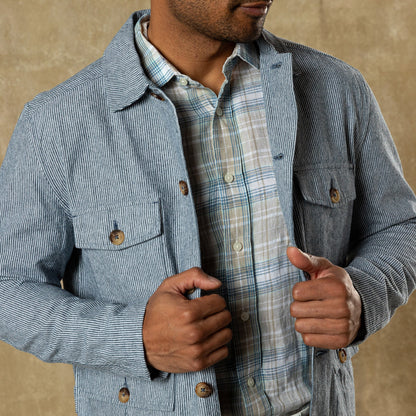 Duck Head Rutledge Safari Jacket - Shorewood Stripe - Mallard Blue