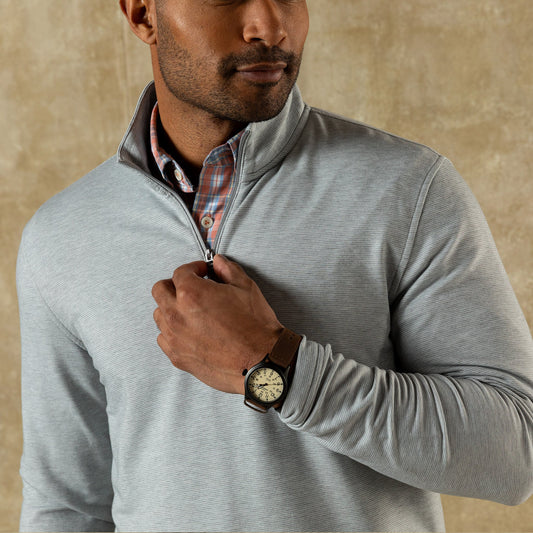 Duck Head Summerford Striped Performance 1/4 Zip Pullover - Ultimate Grey Heathe