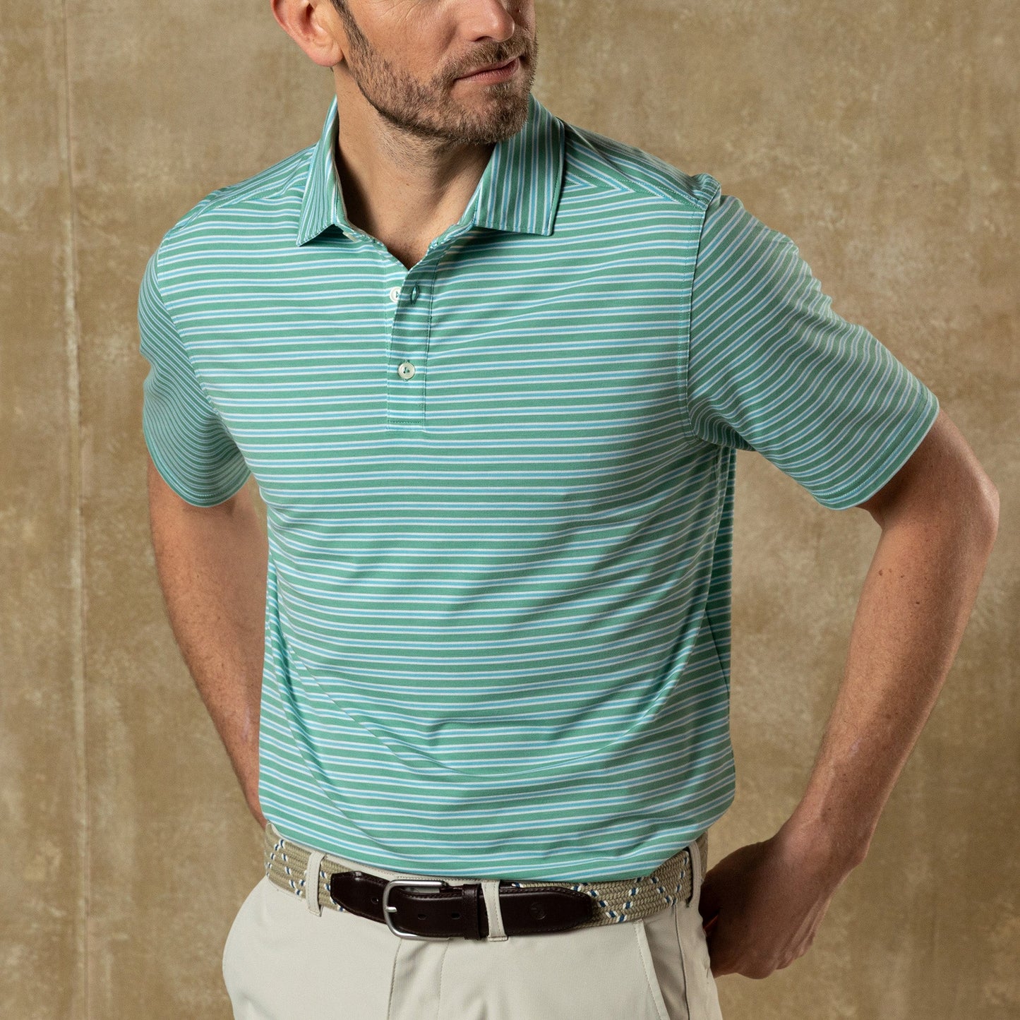 Duck Head Summerford Performance Jersey Polo - Pierce Stripe - Aspen Green