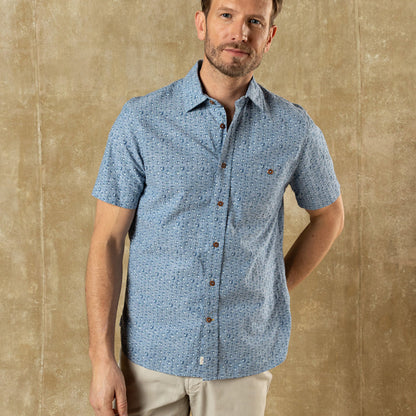 Duck Head Cotton Chambray Sport Shirt - Bellmont Print - Blue Horizon