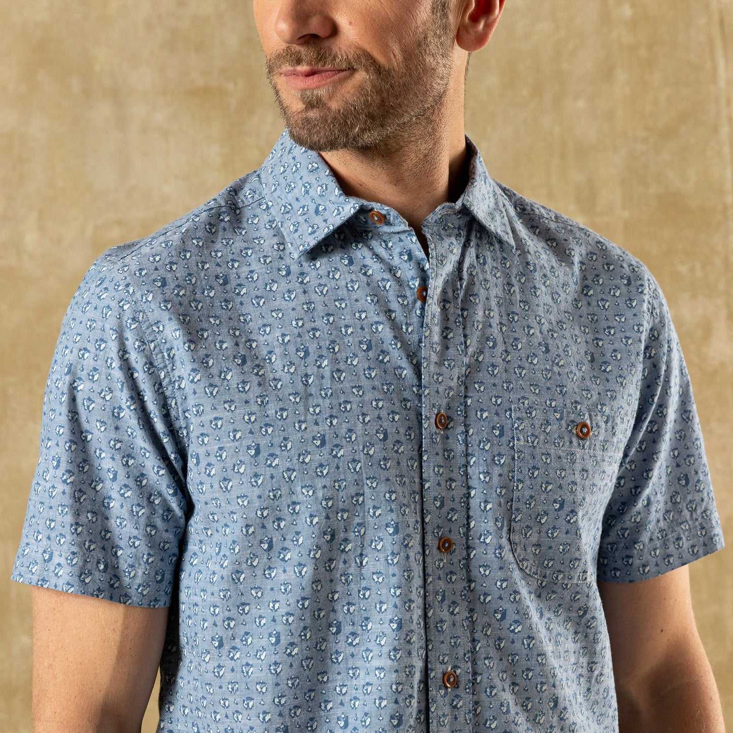 Duck Head Cotton Chambray Sport Shirt - Bellmont Print - Blue Horizon