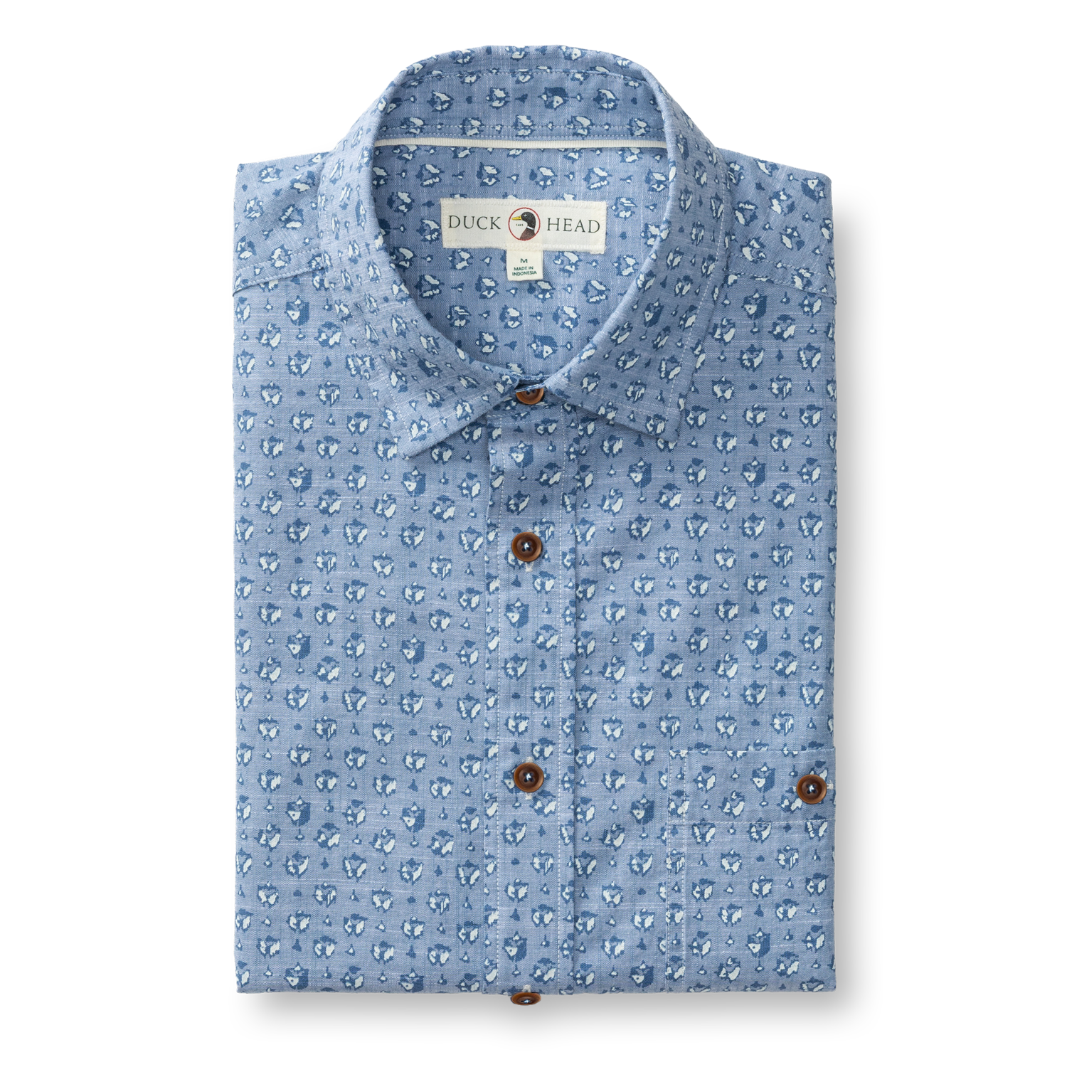Duck Head Cotton Chambray Sport Shirt - Bellmont Print - Blue Horizon
