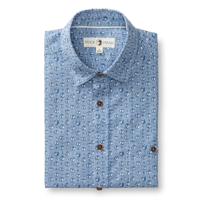 Duck Head Cotton Chambray Sport Shirt - Bellmont Print - Blue Horizon