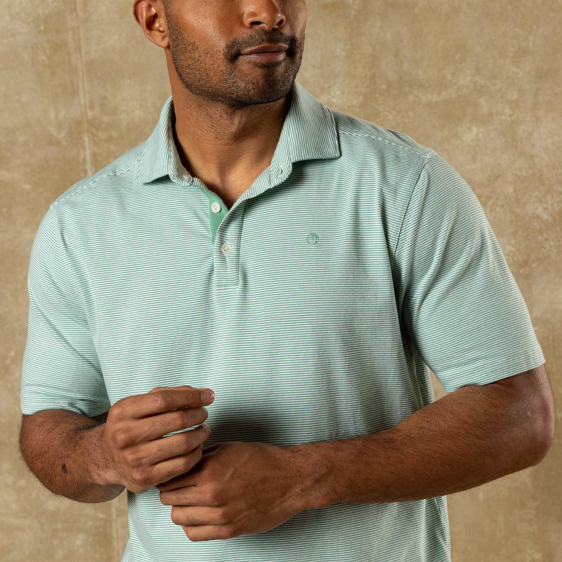 Duck Head Hanover Pima Cotton Jersey Polo - Blaine Stripe - Aspen Green