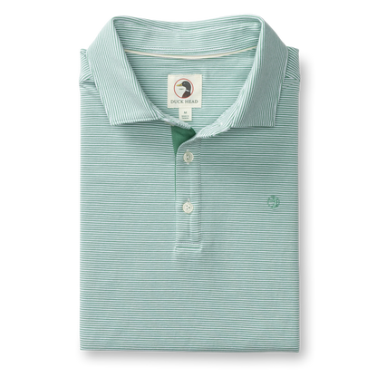 Duck Head Hanover Pima Cotton Jersey Polo - Blaine Stripe - Aspen Green