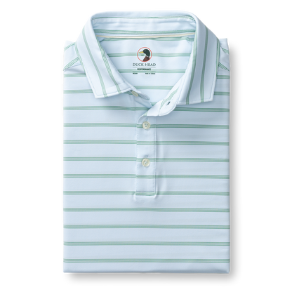 Duck Head Long Drive Performance Polo - Eldred Stripe - Sky Blue