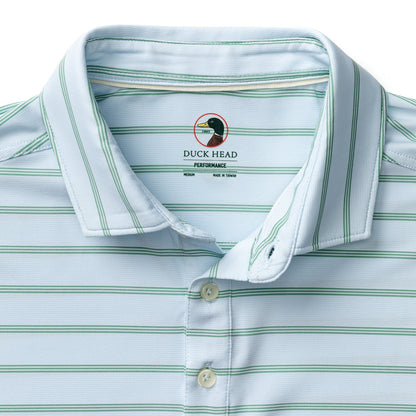 Duck Head Long Drive Performance Polo - Eldred Stripe - Sky Blue