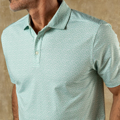 Duck Head Long Drive Performance Polo - Bay Floral Print - Seafoam Green