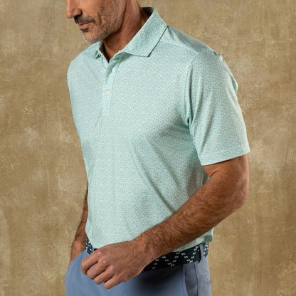 Duck Head Long Drive Performance Polo - Bay Floral Print - Seafoam Green