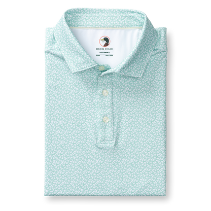Duck Head Long Drive Performance Polo - Bay Floral Print - Seafoam Green