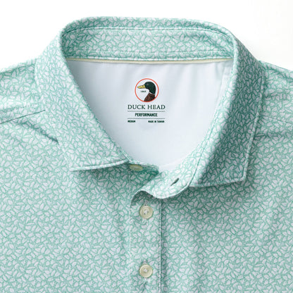 Duck Head Long Drive Performance Polo - Bay Floral Print - Seafoam Green