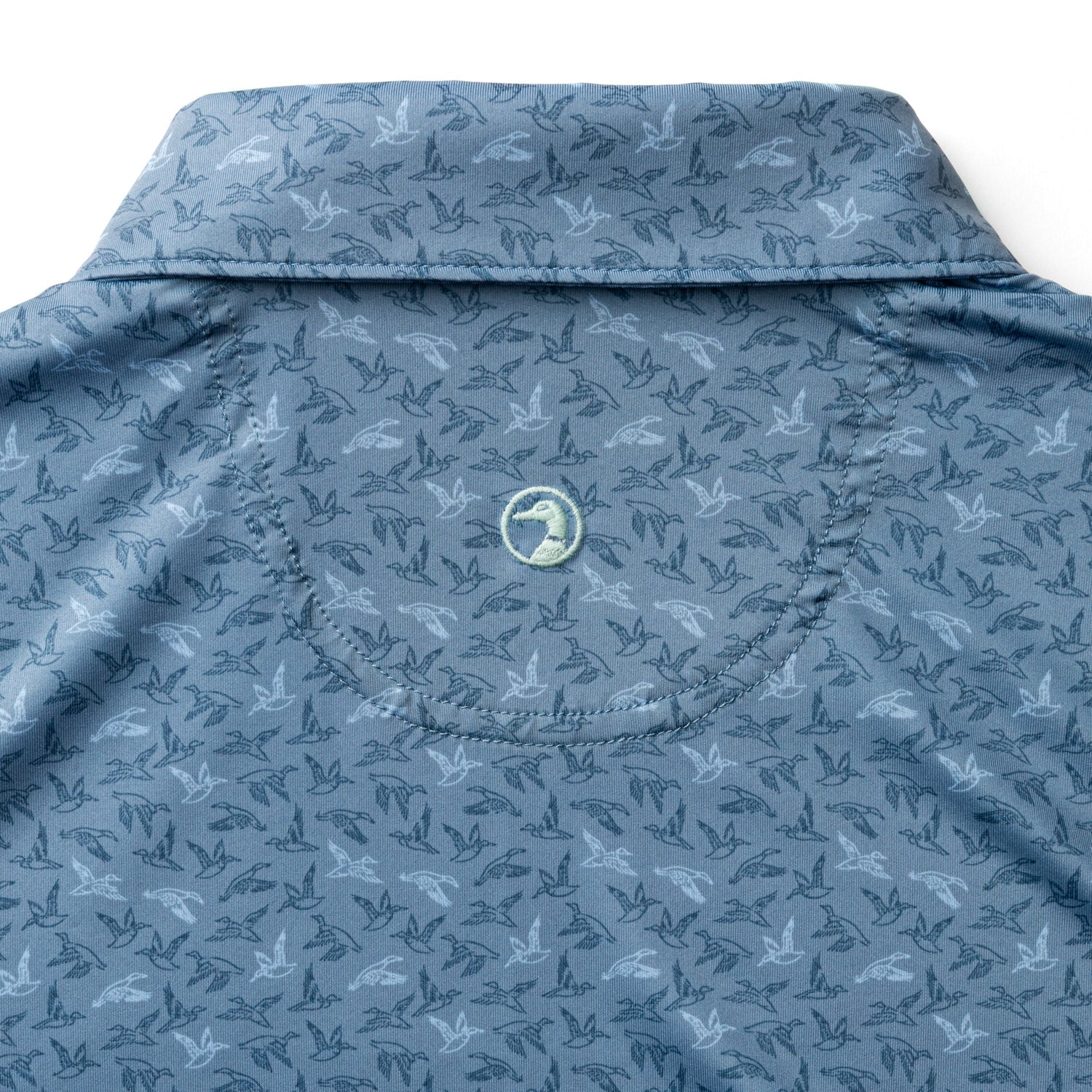 Duck Head Long Drive Performance Polo - Wingbeat Print - Chambray Blue