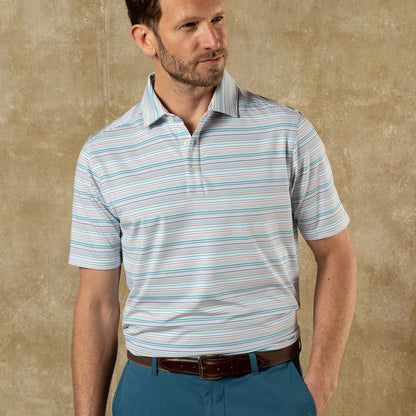 Duck Head Long Drive Performance Polo - Neil Stripe - Sky Blue