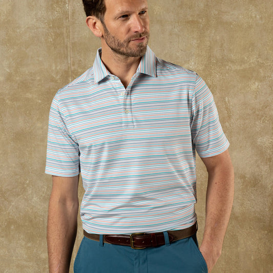 Duck Head Long Drive Performance Polo - Neil Stripe - Sky Blue