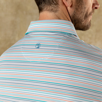 Duck Head Long Drive Performance Polo - Neil Stripe - Sky Blue
