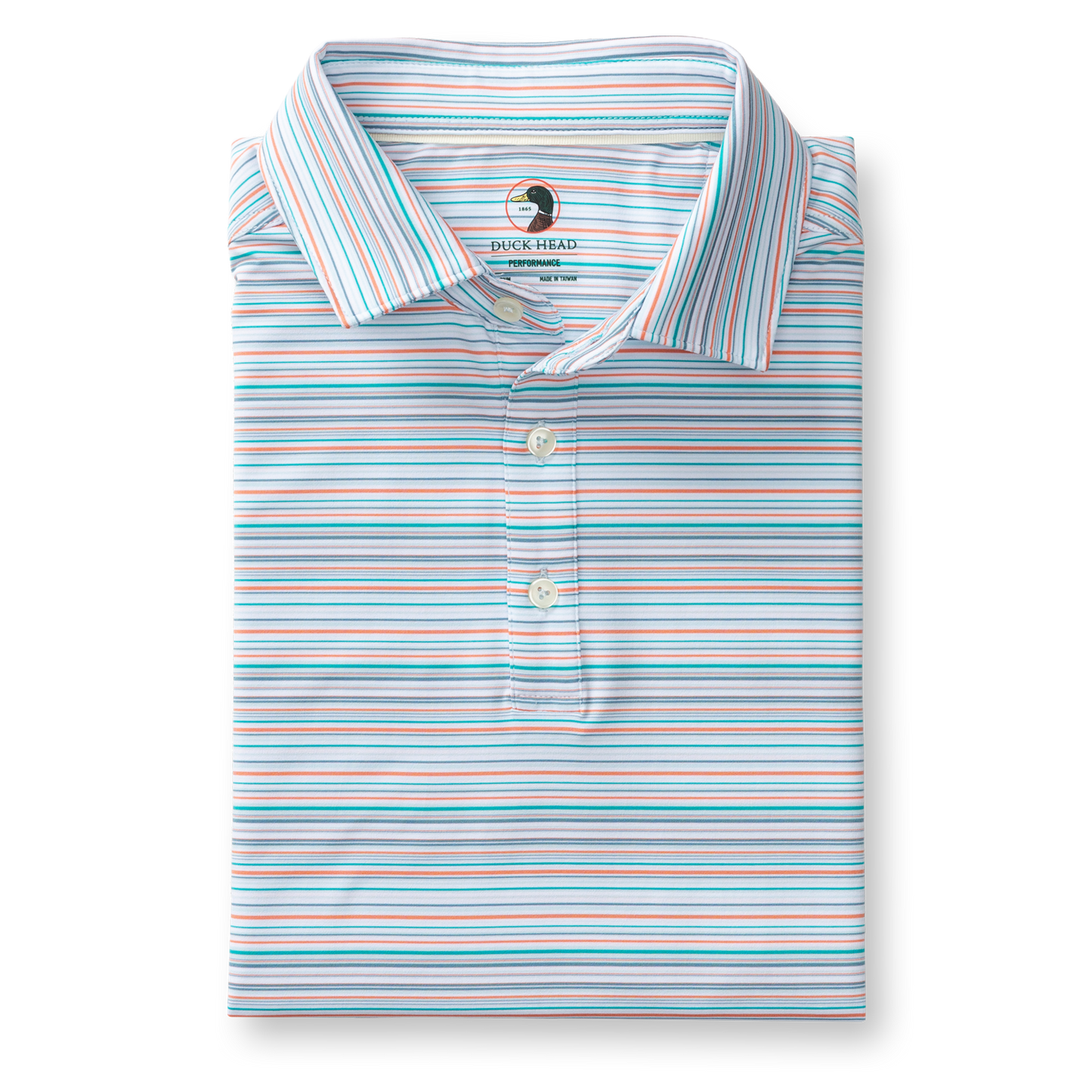 Duck Head Long Drive Performance Polo - Neil Stripe - Sky Blue