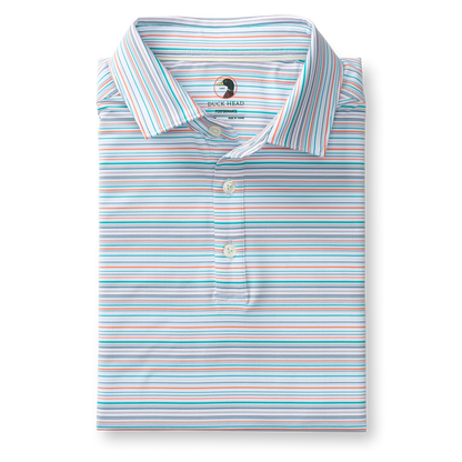 Duck Head Long Drive Performance Polo - Neil Stripe - Sky Blue
