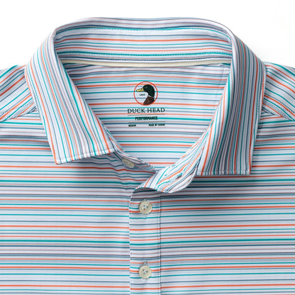 Duck Head Long Drive Performance Polo - Neil Stripe - Sky Blue