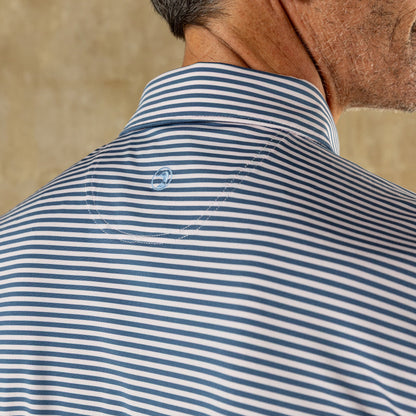 Duck Head Long Drive Performance Polo - Windor Stripe - Blue Horizon