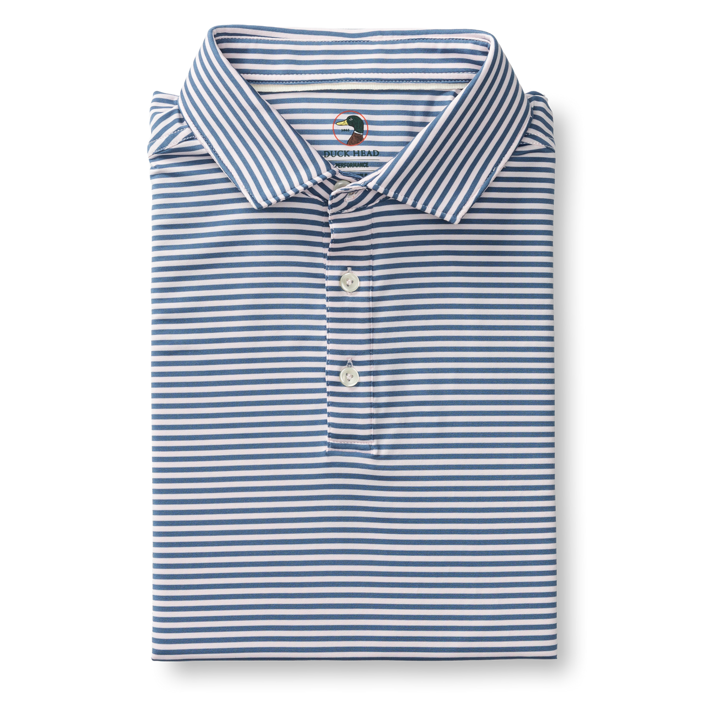 Duck Head Long Drive Performance Polo - Windor Stripe - Blue Horizon