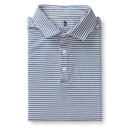 Duck Head Long Drive Performance Polo - Windor Stripe - Blue Horizon