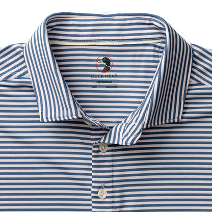 Duck Head Long Drive Performance Polo - Windor Stripe - Blue Horizon