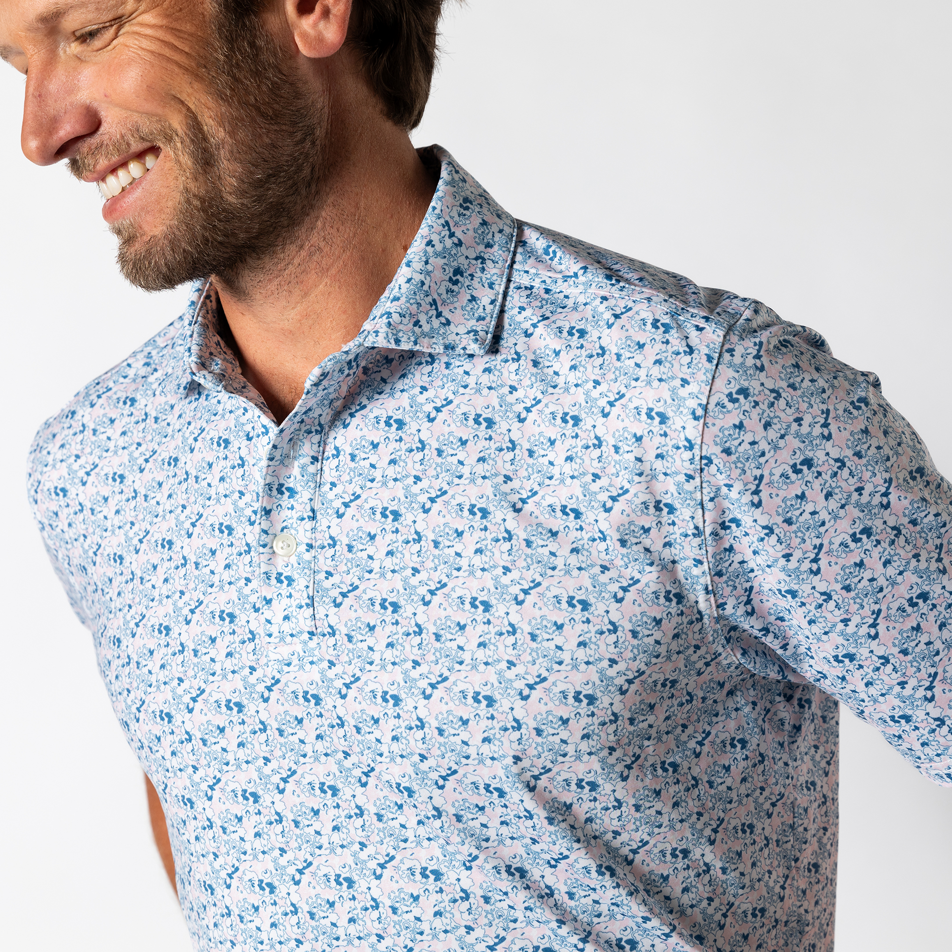Duck Head Long Drive Performance Polo - Canopy Floral - Pastel Pink