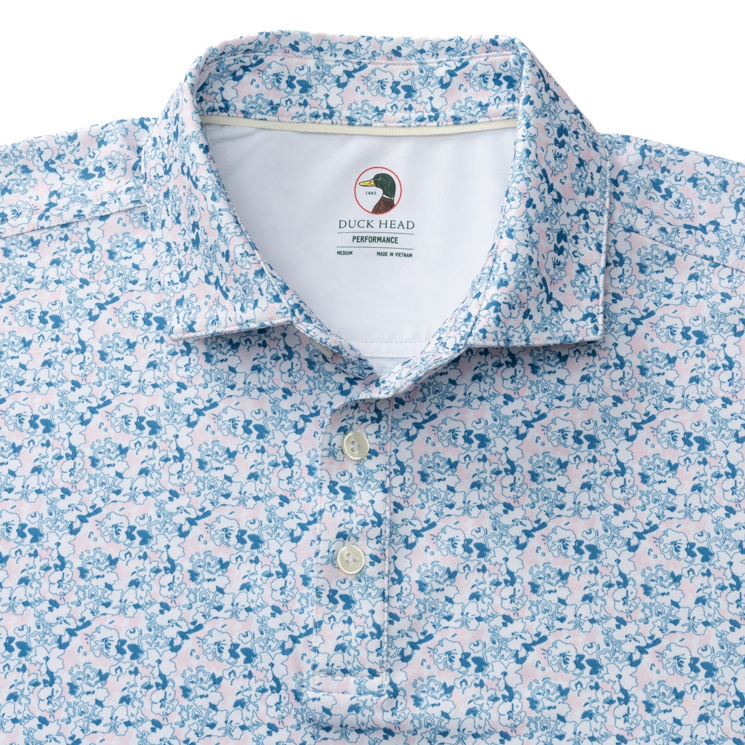Duck Head Long Drive Performance Polo - Canopy Floral - Pastel Pink