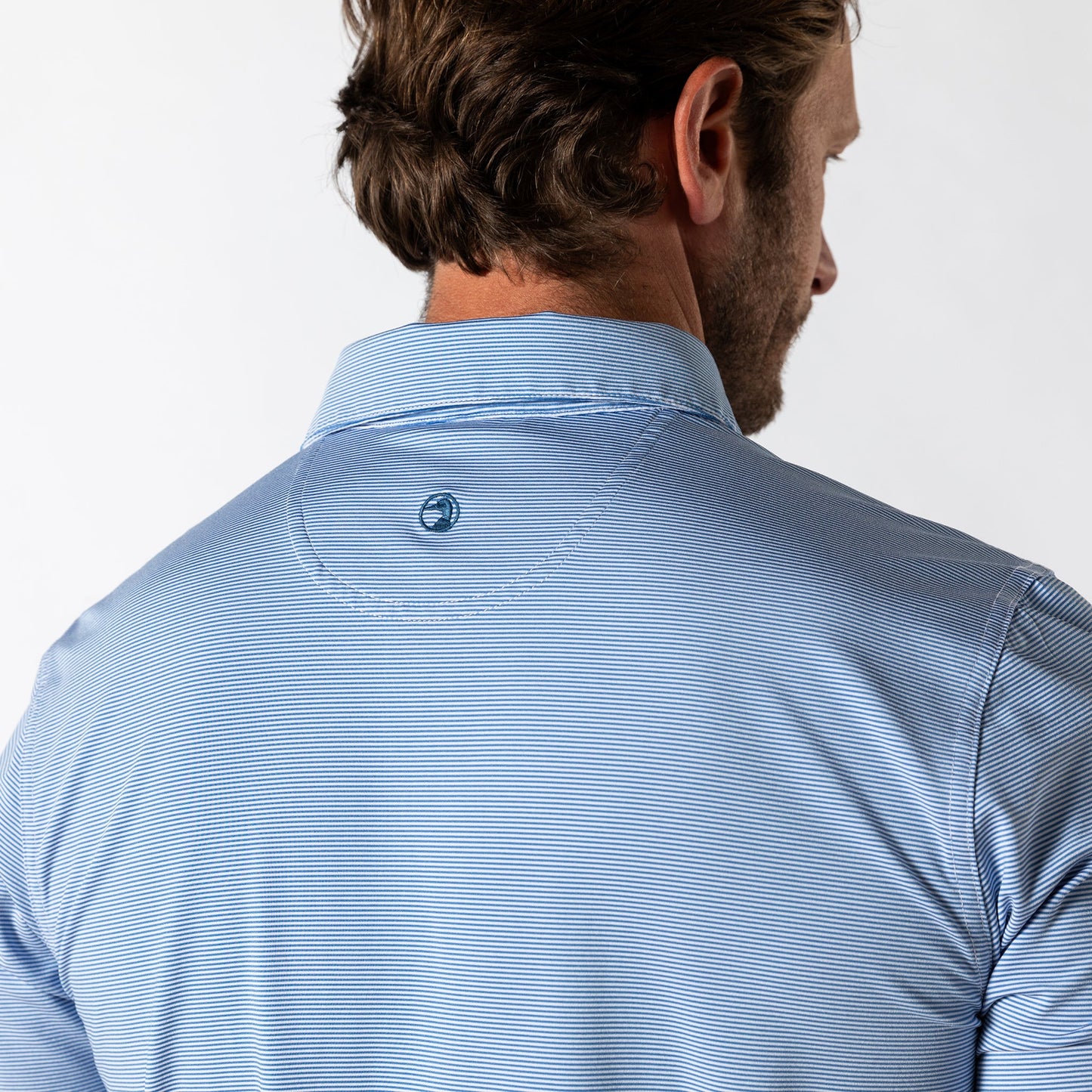 Duck Head Long Drive Performance Polo - Blane Stripe - Lake Blue