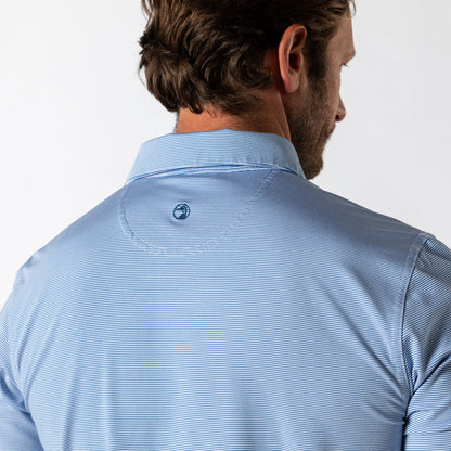Duck Head Long Drive Performance Polo - Blane Stripe - Lake Blue