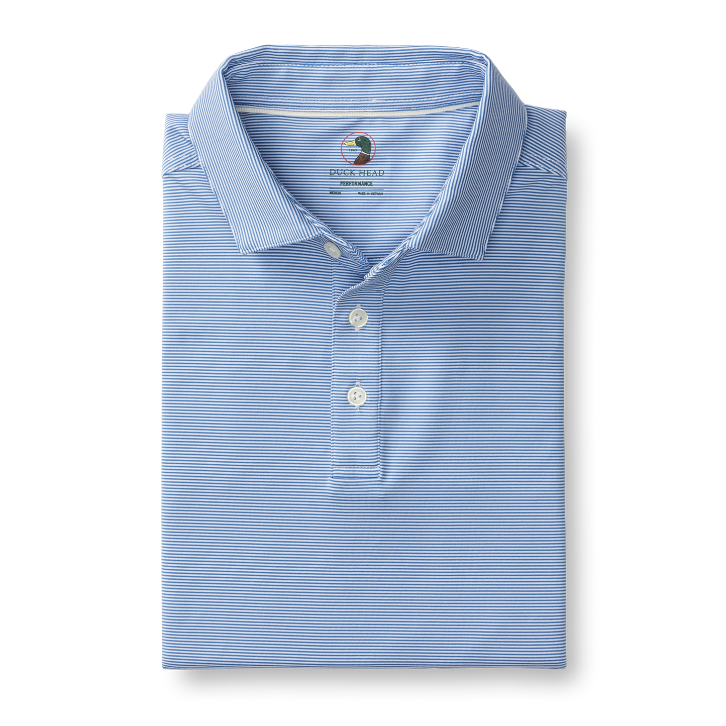 Duck Head Long Drive Performance Polo - Blane Stripe - Lake Blue