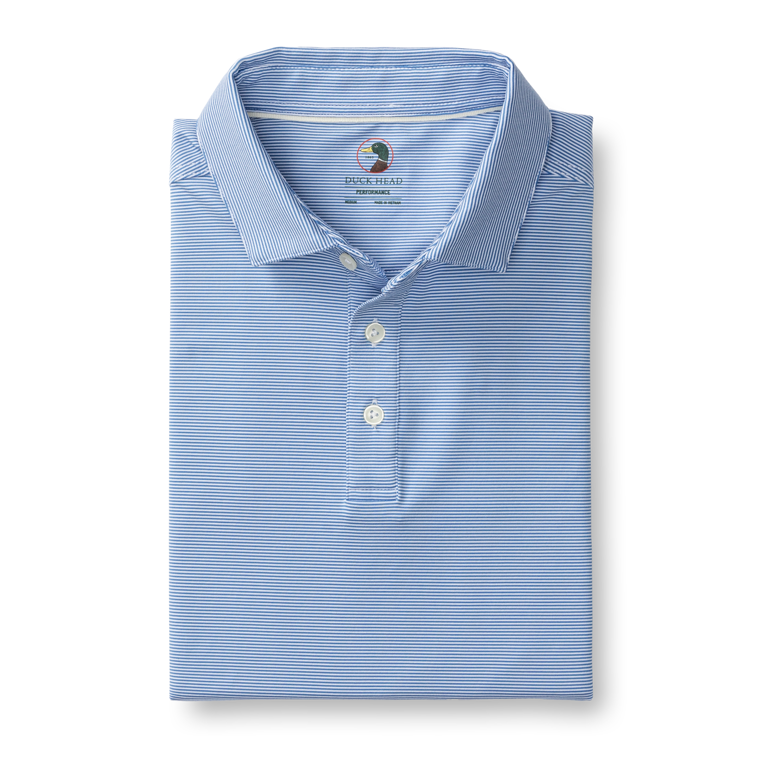 Duck Head Long Drive Performance Polo - Blane Stripe - Lake Blue