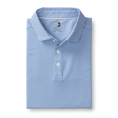 Duck Head Long Drive Performance Polo - Blane Stripe - Lake Blue