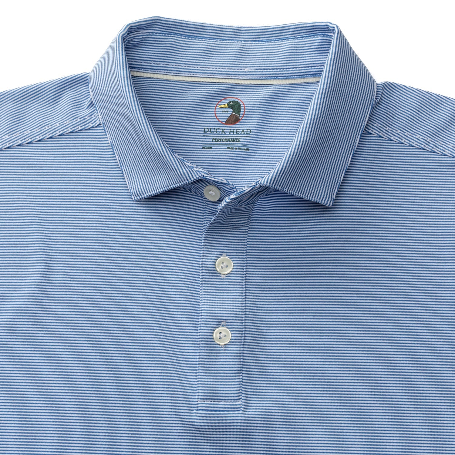 Duck Head Long Drive Performance Polo - Blane Stripe - Lake Blue