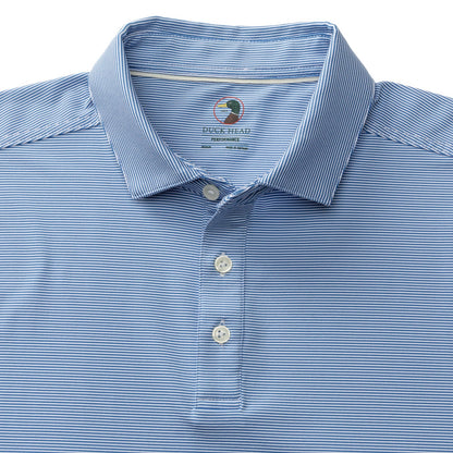 Duck Head Long Drive Performance Polo - Blane Stripe - Lake Blue