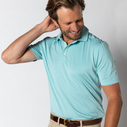 Duck Head Long Drive Performance Polo - Davis Stripe - Marine Blue