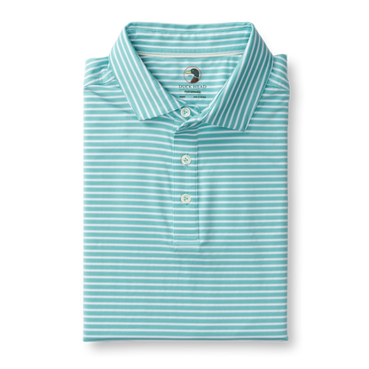 Duck Head Long Drive Performance Polo - Davis Stripe - Marine Blue