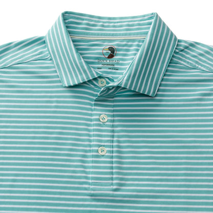 Duck Head Long Drive Performance Polo - Davis Stripe - Marine Blue