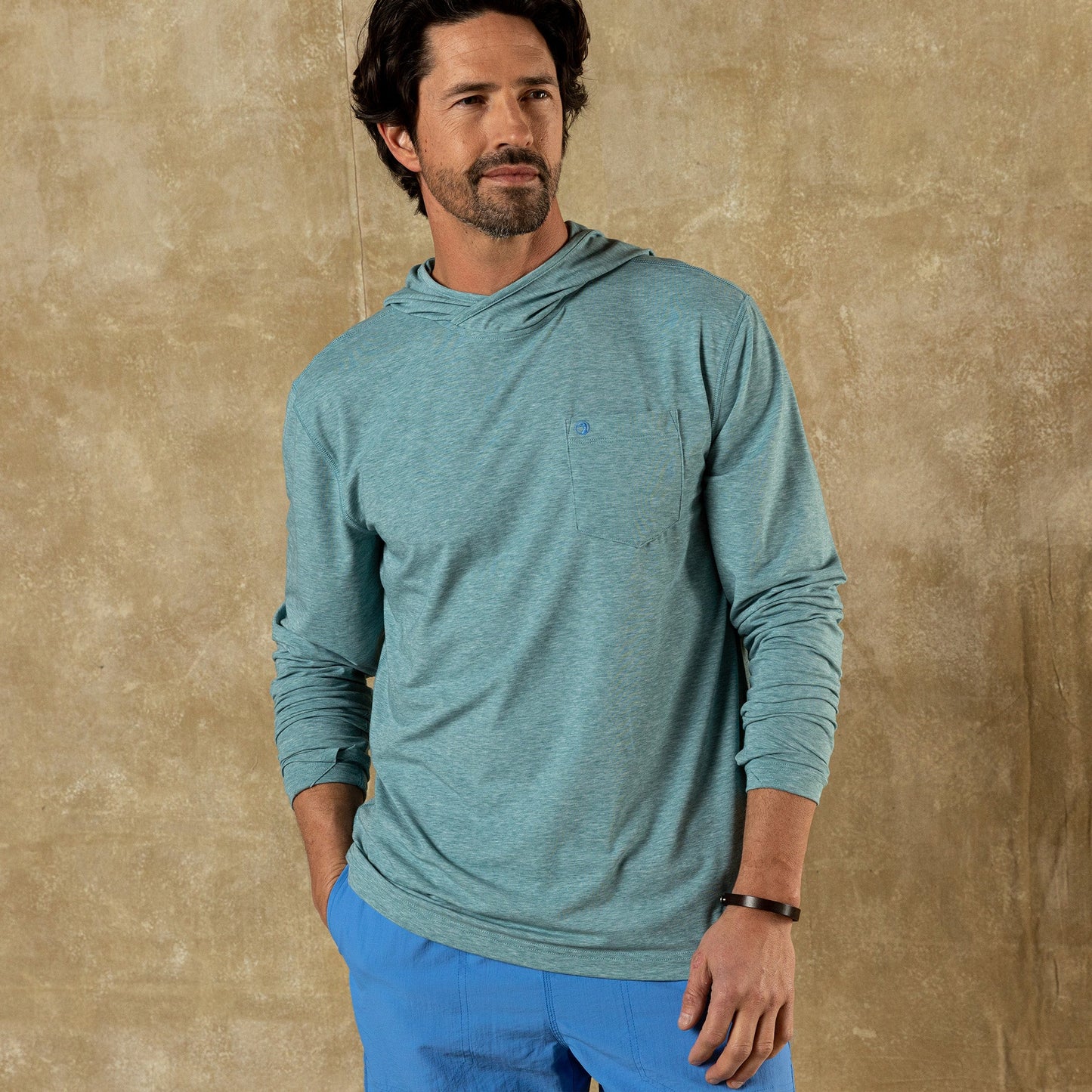 Duck Head Windward Performance Hooded T-Shirt - Midnight Teal Heather