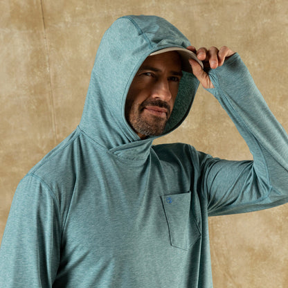 Duck Head Windward Performance Hooded T-Shirt - Midnight Teal Heather
