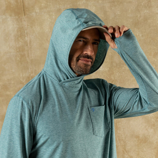 Duck Head Windward Performance Hooded T-Shirt - Midnight Teal Heather