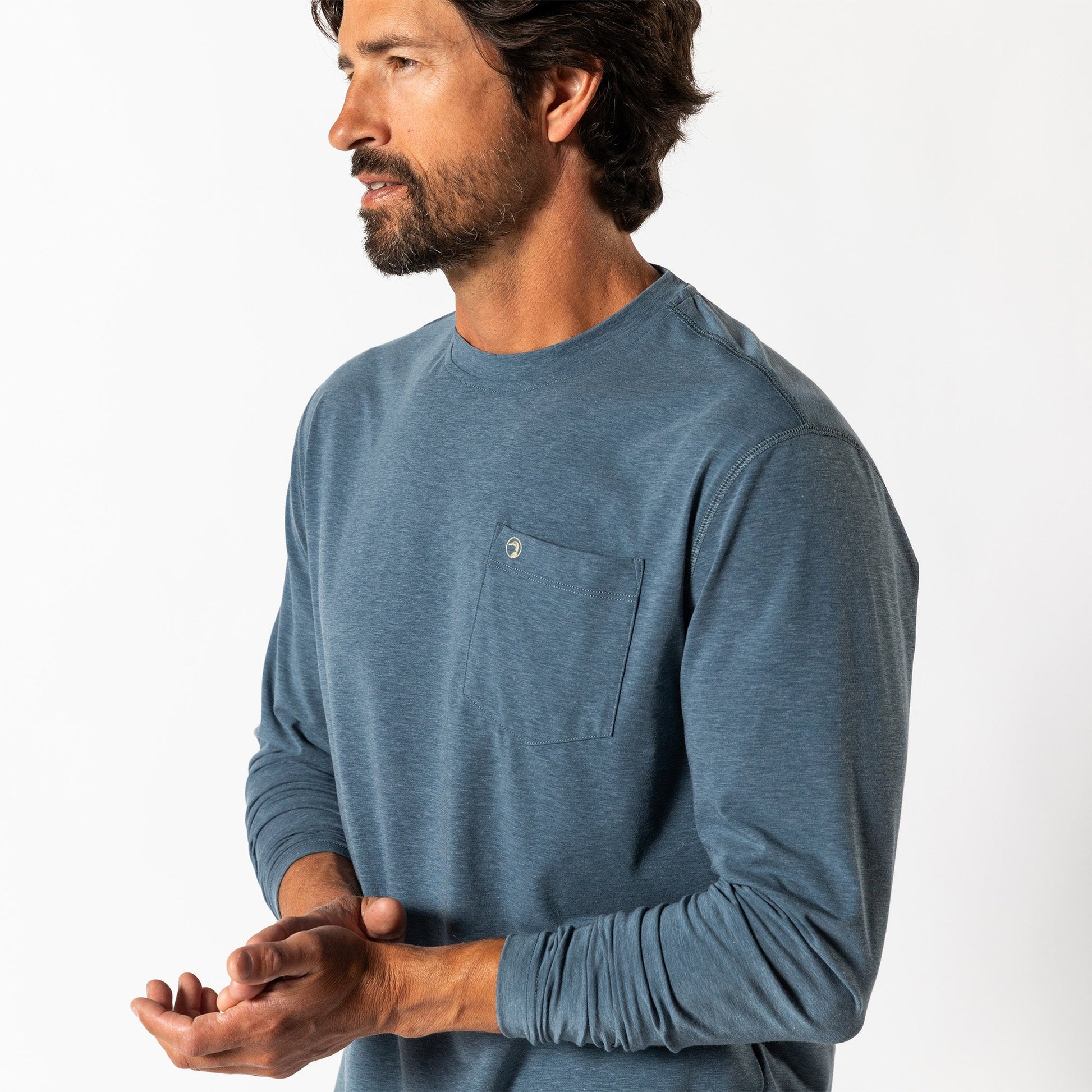 Duck Head Windward Long Sleeve Performance T-Shirt - Orion Blue Heather