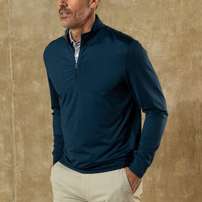 Duck Head Long Drive Performance 1/4 Zip Pullover - Mallard Blue Heather