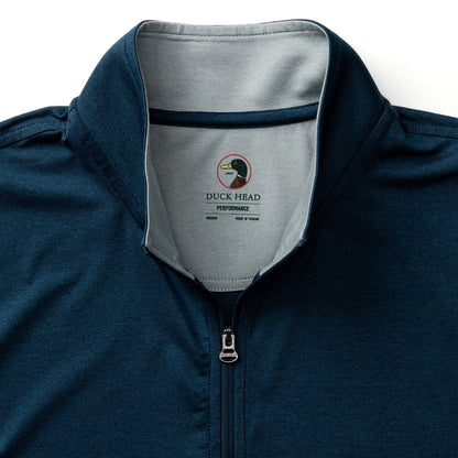 Duck Head Long Drive Performance 1/4 Zip Pullover - Mallard Blue Heather