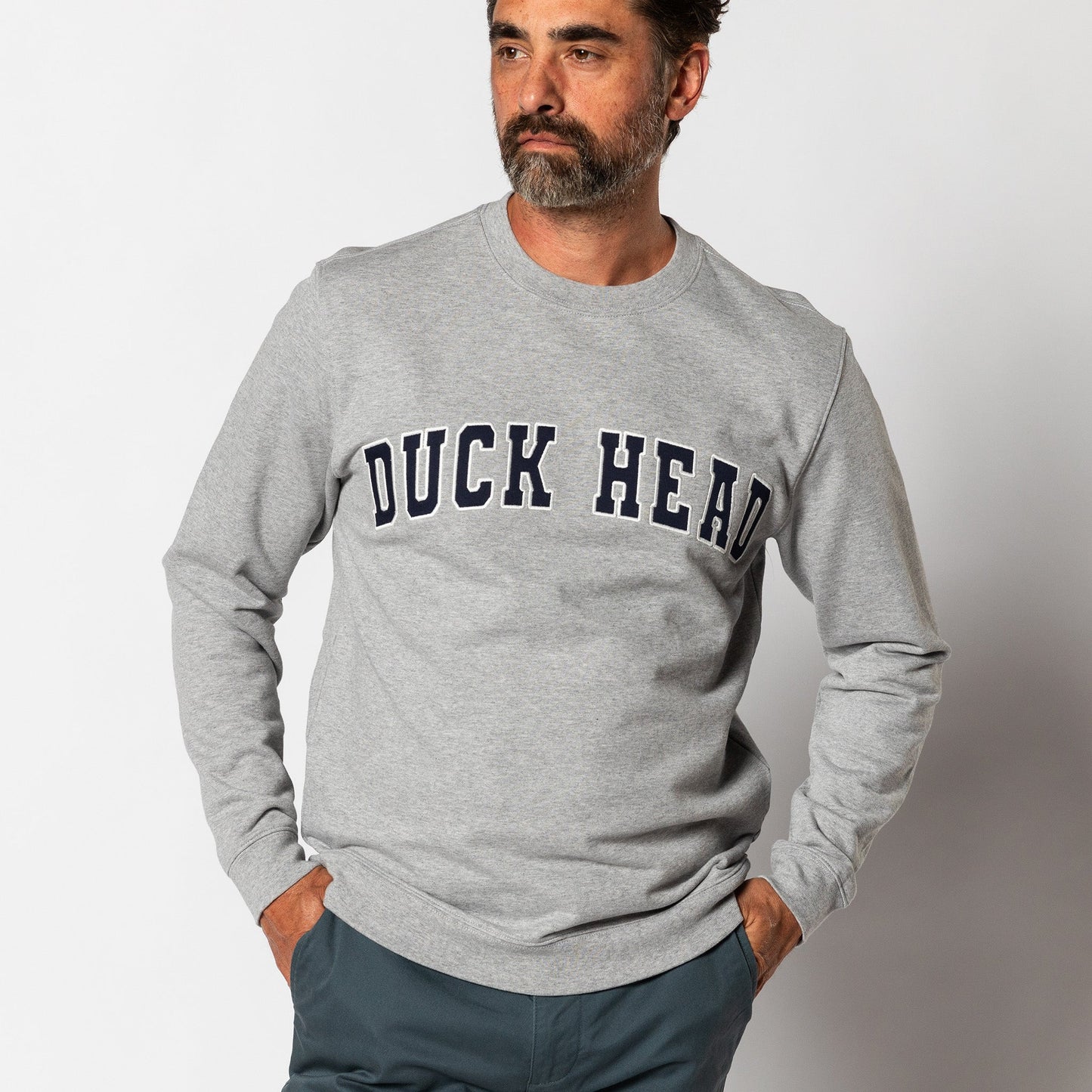 Duck Head Applique Crewneck Sweatshirt - Heather Grey