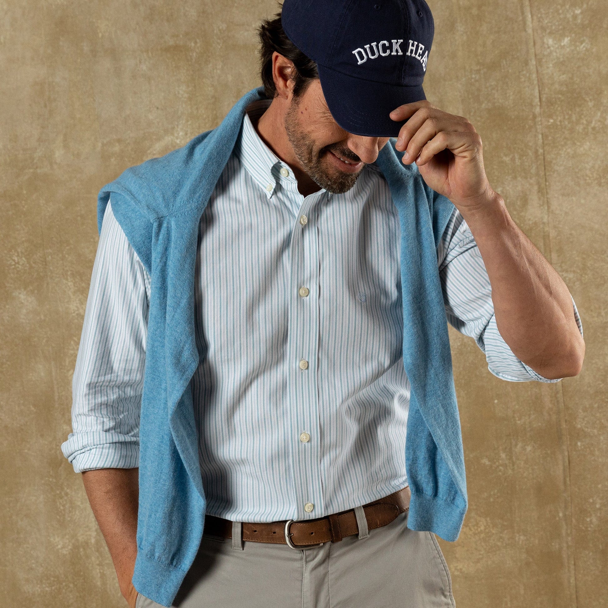 Duck Head Cotton Oxford Sport Shirt - Collins Stripe - Lake Blue